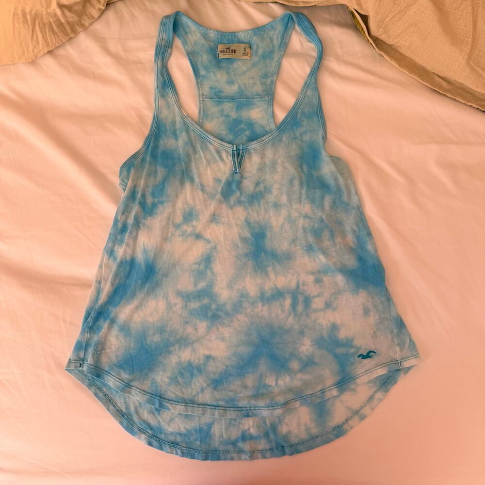 Hollister Blue Tie-Dye Racerback Tank Top | Size Small | Lightweight Summer Top - Picture 2 of 8